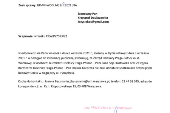 Wiceburmistrz Dariusz Kacprzak i Burmistrzyni Iloja Soja-Kozłowska nie są zainteresowani tunelem za dworcem Wschodnim