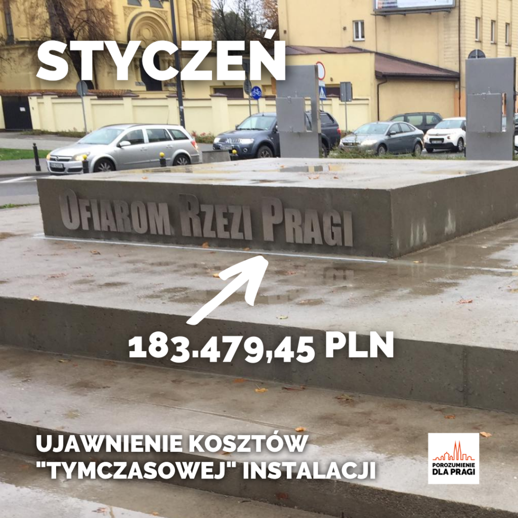 Styczeń 2021 - Ujawnienie kosztów tymczasowej instalacji zainstalowanej przez "Kocham Pragę"